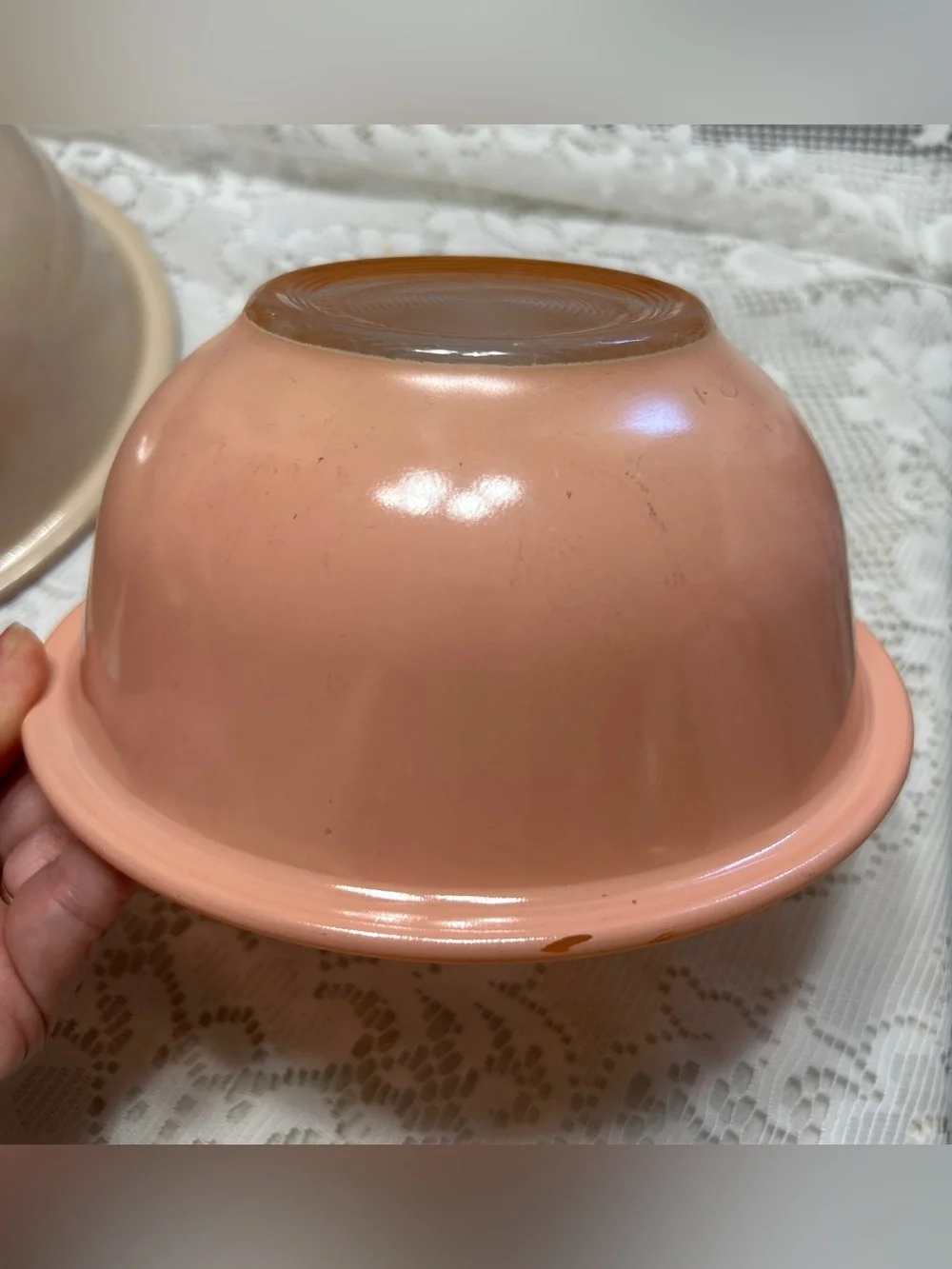 Vintage Pyrex Corning USA Peach & Brown Glass Mixing Bowls Set of 2